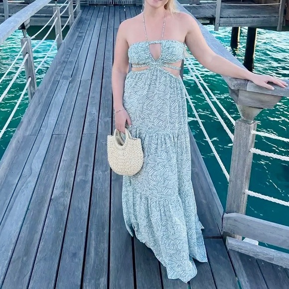 JONATHAN SIMKHAI Laurel Cut-Out Green & White Printed Maxi Dress - Size Small - Picture 7 of 16